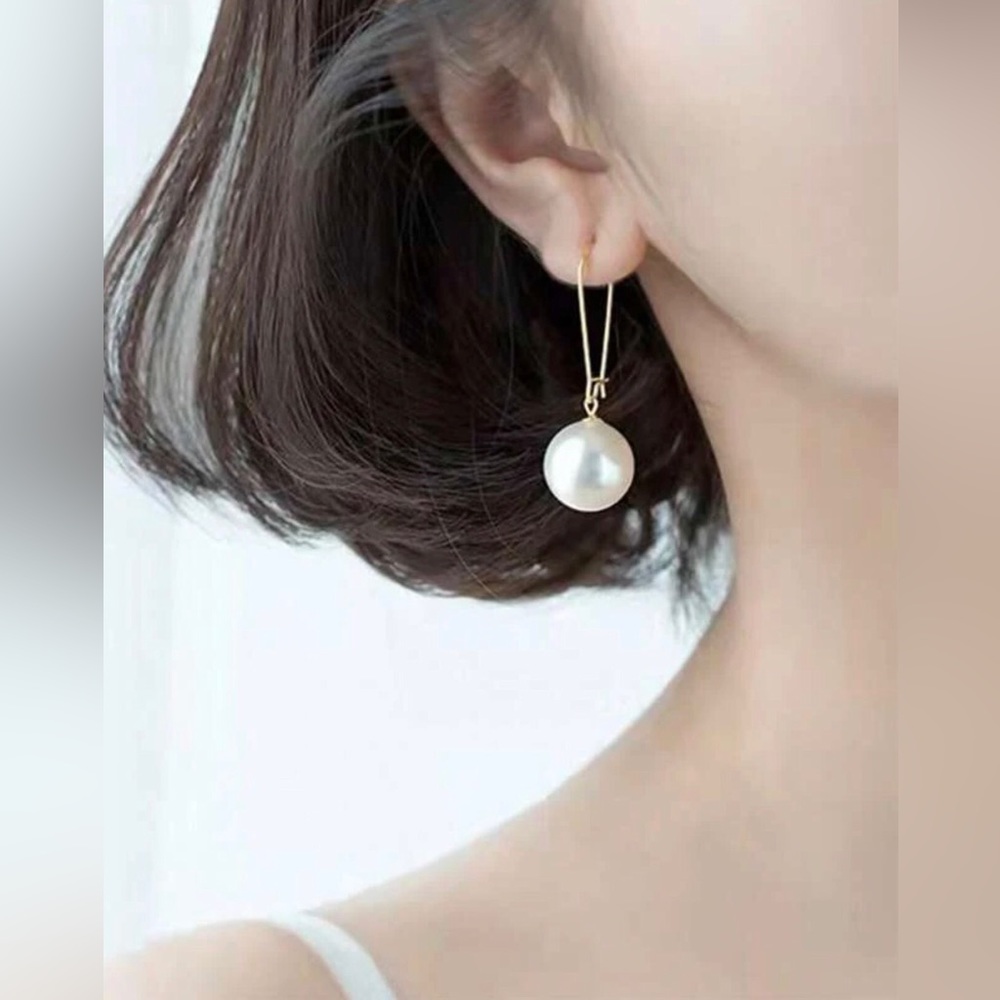 New Threader Style Pearl Drop Dangle Earrings - Kidney Wire Dangle - Picture 6 of 16